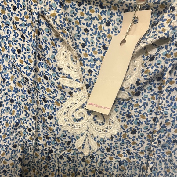 Elegant Blue Patterned Midi Dress with Tassels - Picture 5 of 5